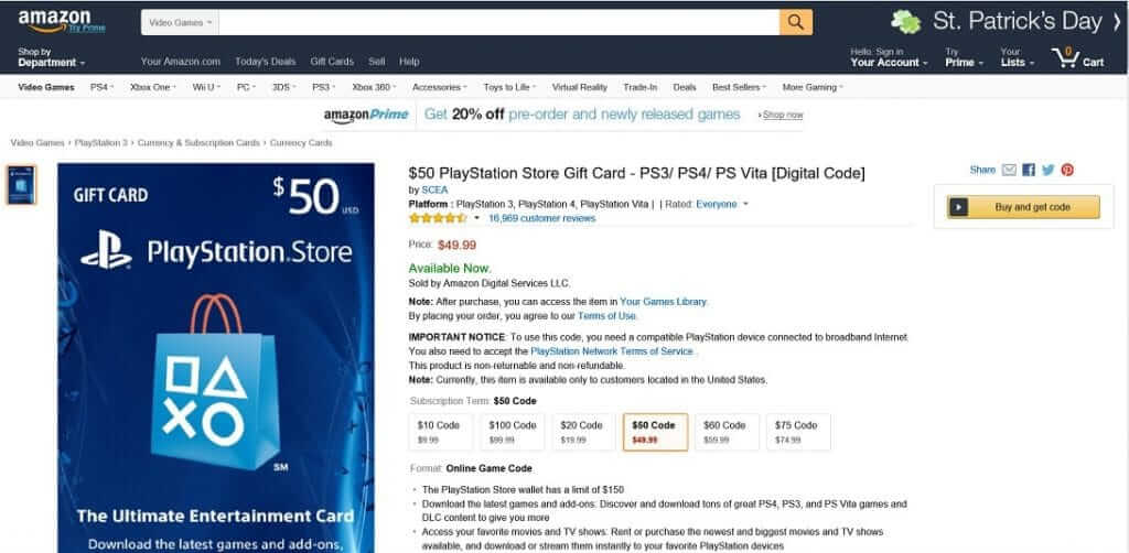 ¿Cuánto cuesta una tarjeta de PlayStation Network de 20 dólares?